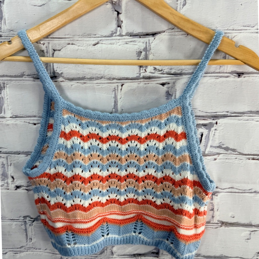 SHEIN Knit Sweater Crop Top Womens XS Chevron Boho Festival Sleeveless Tank Soft - Picture 8 of 10